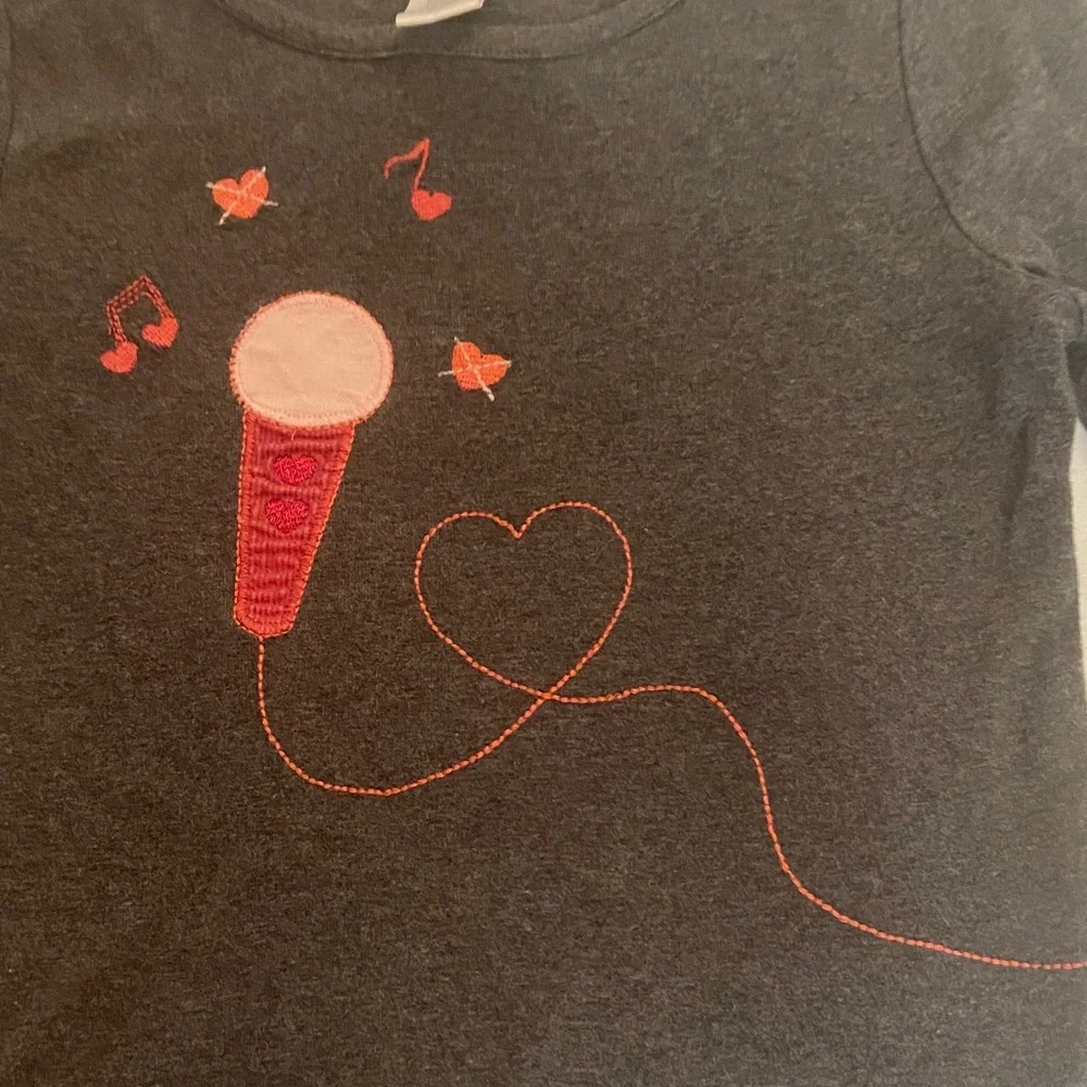 Gymboree Charcoal Long Sleeve Tee with Microphone and Music Notes
